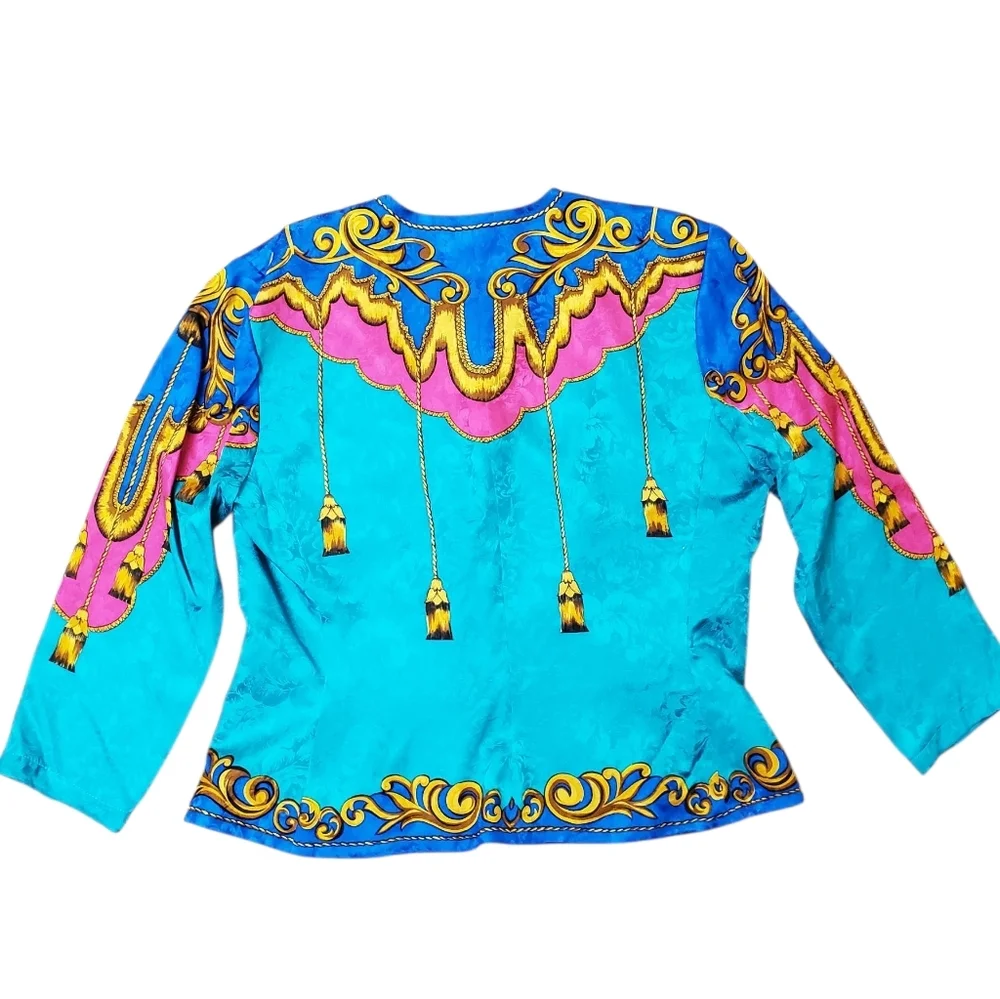 Vntg Adrianna Papell Green and Gold 100% Silk Jacket. 12 - Picture 6 of 10